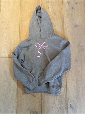 PacSun Kids Gray Pullover Hoodie with Pink Bow Graphic